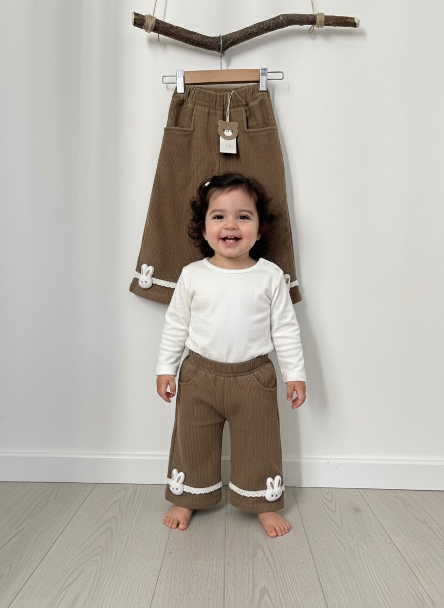 Fleece Girls' Pants with Ruffles & 3D Rabbit