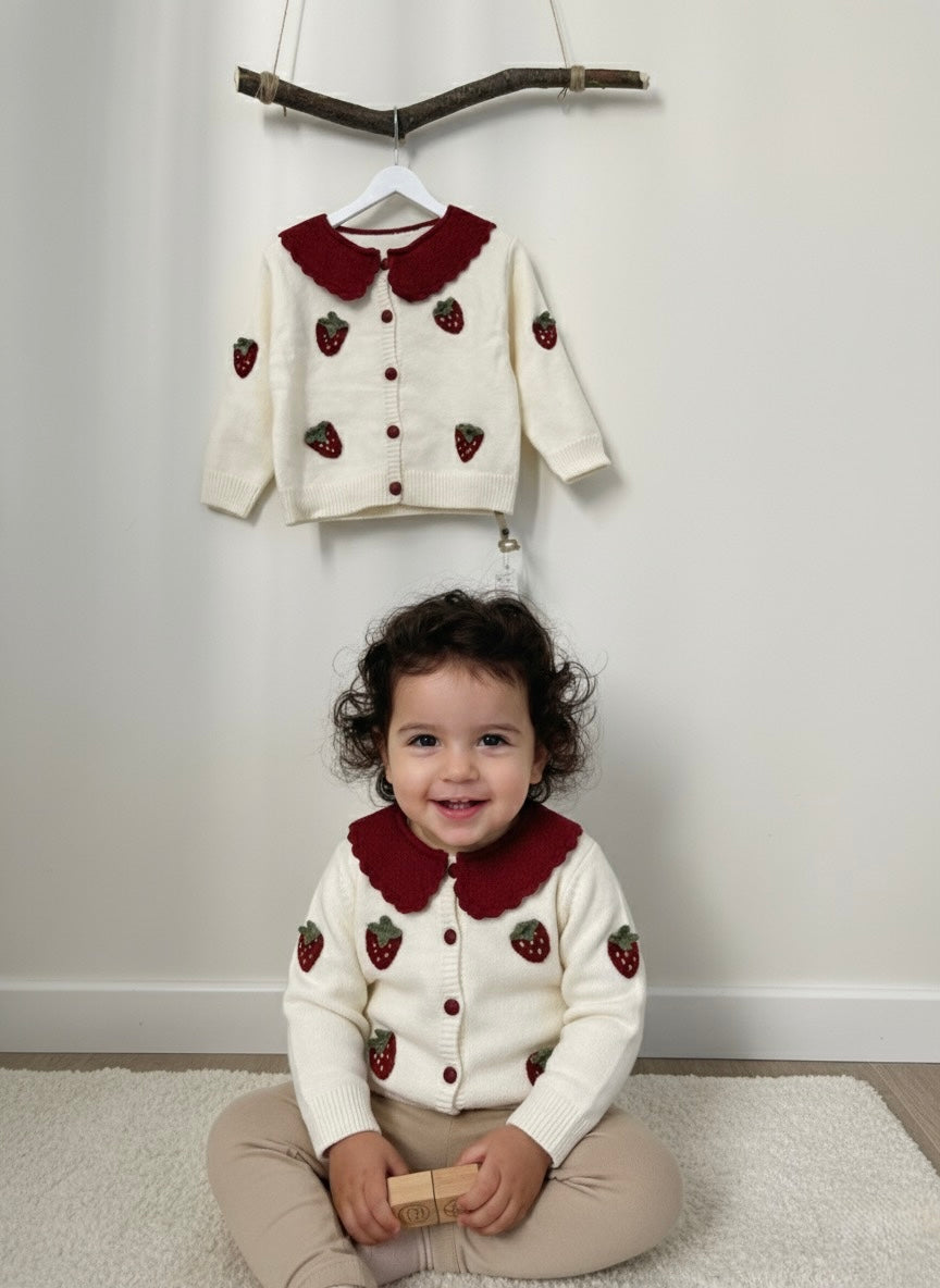 Strawberry Jacquard Girls Cardigan