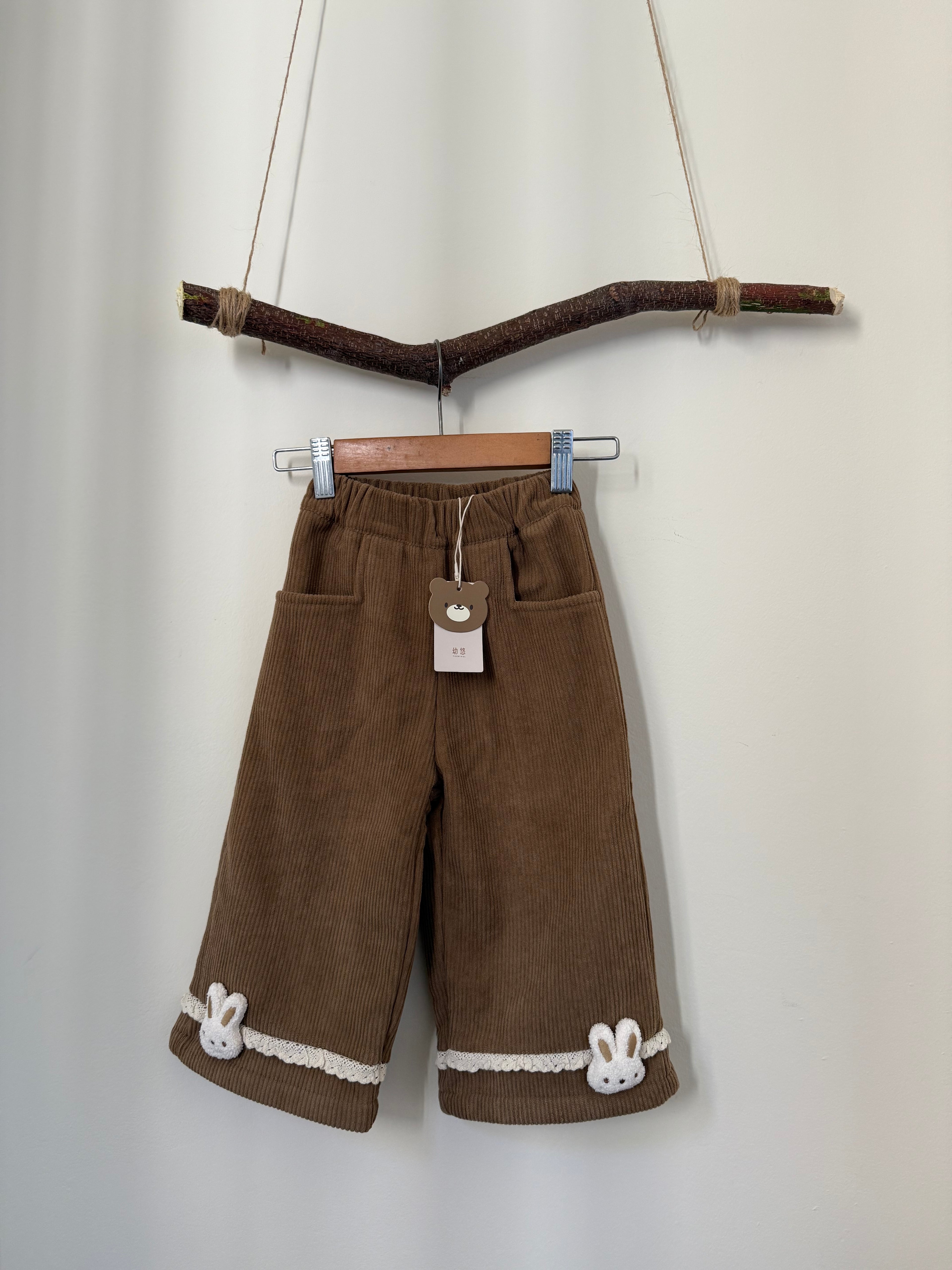 Fleece Girls' Pants with Ruffles & 3D Rabbit