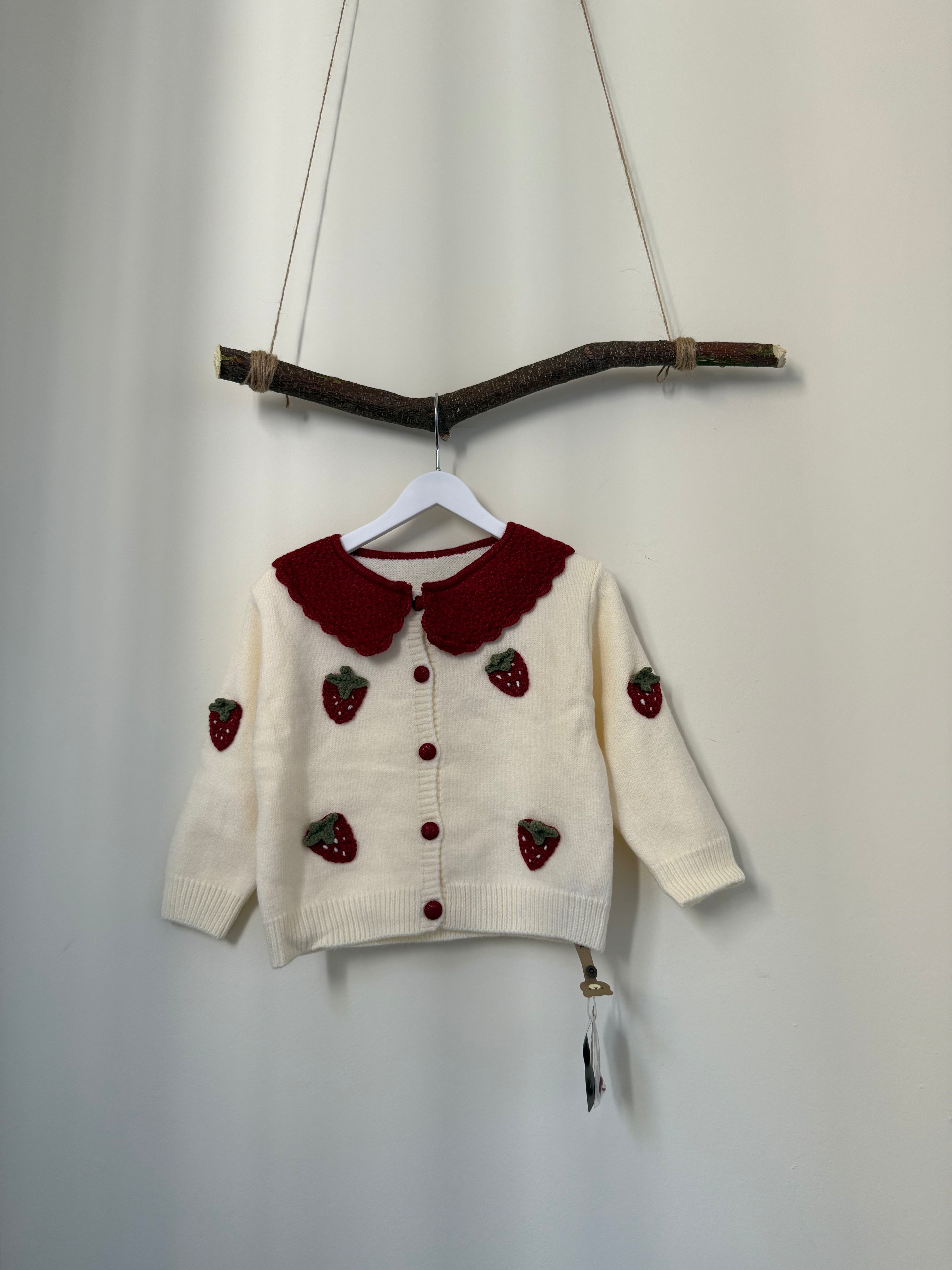 Strawberry Jacquard Girls Cardigan