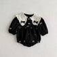 Embroidered Bow Long Sleeve Romper