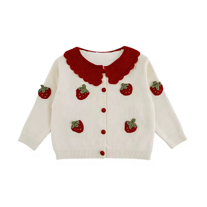 Strawberry Jacquard Girls Cardigan