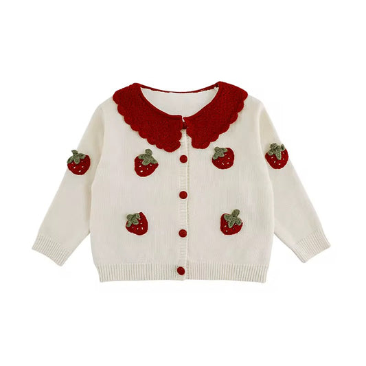 Strawberry Jacquard Girls Cardigan