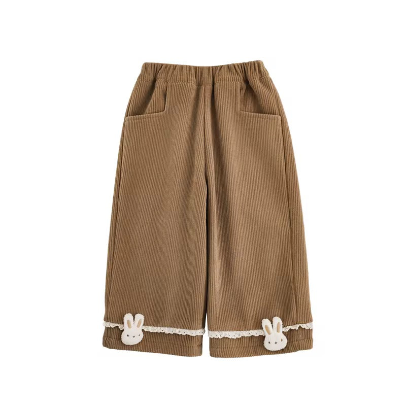 Fleece Girls' Pants with Ruffles & 3D Rabbit